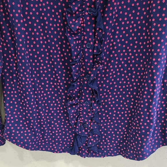 Navy Ruffle V-Neck Long-Sleeve Blouse with Red Micro Print - Picture 6 of 10